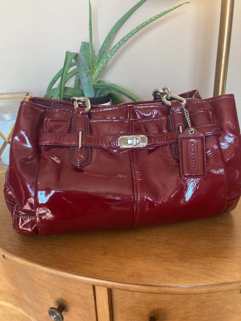 Coach Chelsea Jayden Satchel Burgundy Patent Leather Bag – Style 17855